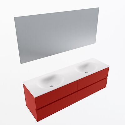 MONDIAZ VICA 160cm badmeubel onderkast Fire 4 lades. Wastafel Moon dubbel 2 kraangaten, kleur Talc met spiegel LED.