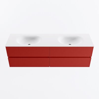 MONDIAZ VICA 160cm badmeubel onderkast Fire 4 lades. Wastafel MOON dubbel 2 kraangaten, kleur Talc.