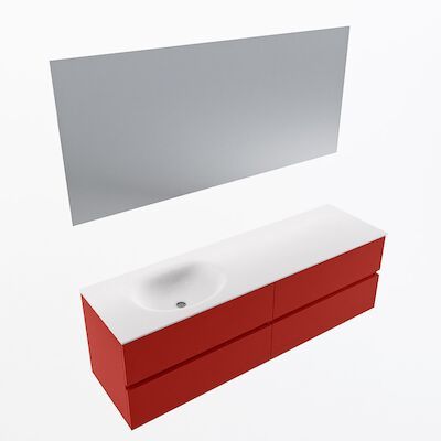 MONDIAZ VICA 160cm badmeubel onderkast Fire 4 lades. Wastafel Moon links 1 kraangat, kleur Talc met spiegel LED.
