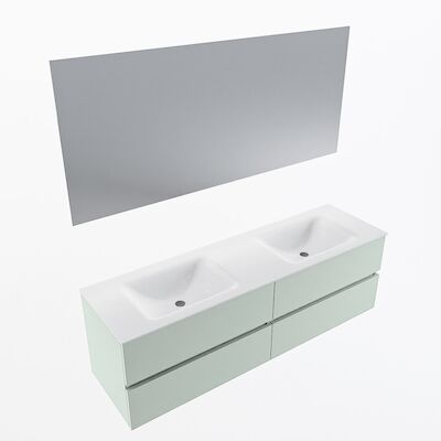 MONDIAZ VICA 160cm badmeubel onderkast Greey 4 lades. Wastafel CLOUD dubbel 2 kraangaten, kleur Talc met spiegel LED.