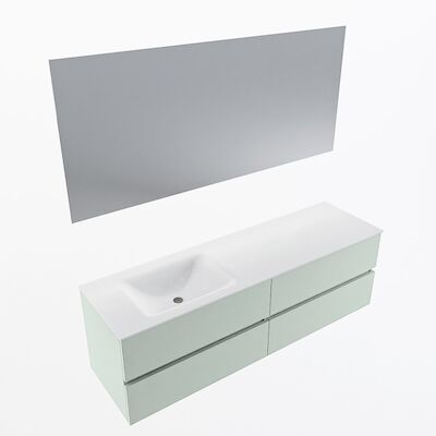 MONDIAZ VICA 160cm badmeubel onderkast Greey 4 lades. Wastafel CLOUD links 1 kraangat, kleur Talc met spiegel LED.