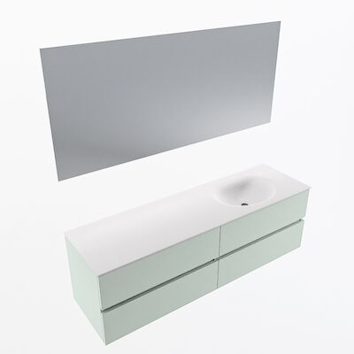 MONDIAZ VICA 160cm badmeubel onderkast Greey 4 lades. Wastafel Moon rechts 1 kraangat, kleur Talc met spiegel LED.