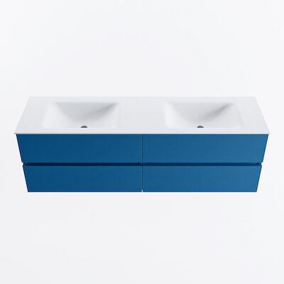 MONDIAZ VICA 160cm badmeubel onderkast Jeans 4 lades. Wastafel CLOUD dubbel 2 kraangaten, kleur Talc.