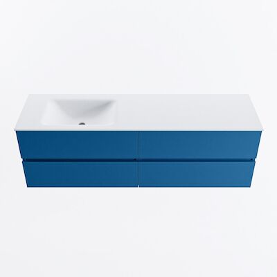 MONDIAZ VICA 160cm badmeubel onderkast Jeans 4 lades. Wastafel CLOUD links 1 kraangat, kleur Talc.