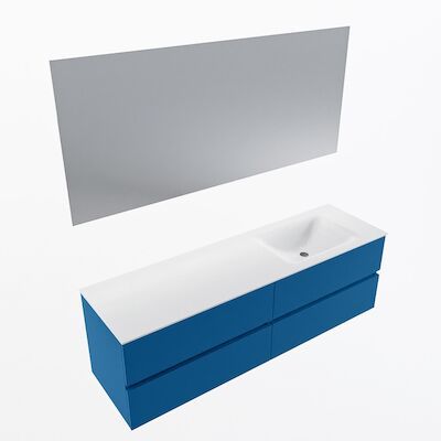 MONDIAZ VICA 160cm badmeubel onderkast Jeans 4 lades. Wastafel CLOUD rechts 1 kraangat, kleur Talc met spiegel LED.