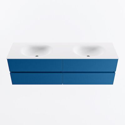 MONDIAZ VICA 160cm badmeubel onderkast Jeans 4 lades. Wastafel MOON dubbel 2 kraangaten, kleur Talc.