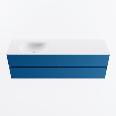 MONDIAZ VICA 160cm badmeubel onderkast Jeans 4 lades. Wastafel MOON links zonder kraangat, kleur Talc.