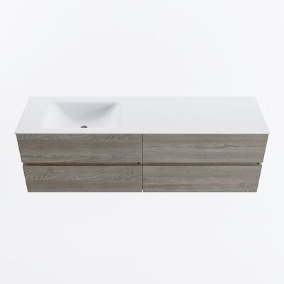 MONDIAZ VICA 160cm badmeubel onderkast Light Brown Grey 4 lades. Wastafel CLOUD links 1 kraangat, kleur Talc.