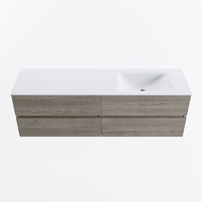 MONDIAZ VICA 160cm badmeubel onderkast Light Brown Grey 4 lades. Wastafel CLOUD rechts zonder kraangat, kleur Talc.