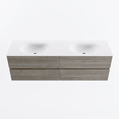 MONDIAZ VICA 160cm badmeubel onderkast Light Brown Grey 4 lades. Wastafel MOON dubbel 2 kraangaten, kleur Talc.