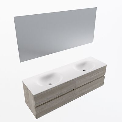 MONDIAZ VICA 160cm badmeubel onderkast Light Brown Grey 4 lades. Wastafel Moon dubbel zonder kraangat, kleur Talc met spiegel LED.