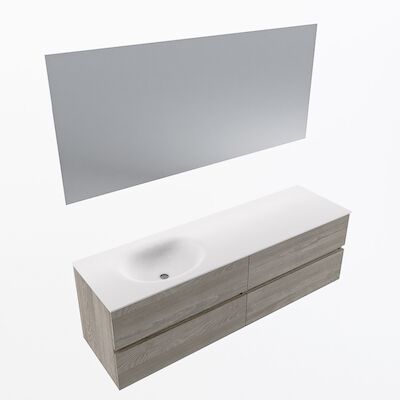 MONDIAZ VICA 160cm badmeubel onderkast Light Brown Grey 4 lades. Wastafel Moon links zonder kraangat, kleur Talc met spiegel LED.