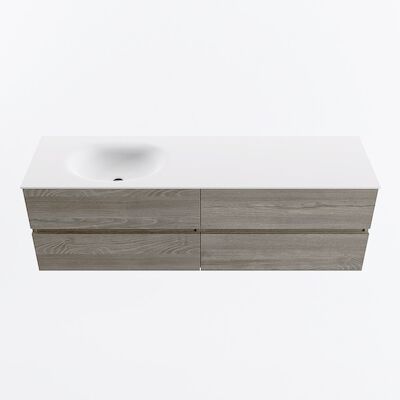 MONDIAZ VICA 160cm badmeubel onderkast Light Brown Grey 4 lades. Wastafel MOON links zonder kraangat, kleur Talc.