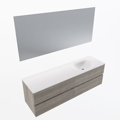 MONDIAZ VICA 160cm badmeubel onderkast Light Brown Grey 4 lades. Wastafel Moon rechts zonder kraangat, kleur Talc met spiegel LED.