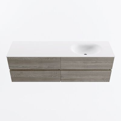 MONDIAZ VICA 160cm badmeubel onderkast Light Brown Grey 4 lades. Wastafel MOON rechts zonder kraangat, kleur Talc.