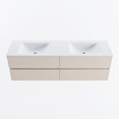MONDIAZ VICA 160cm badmeubel onderkast Linen 4 lades. Wastafel CLOUD dubbel 2 kraangaten, kleur Talc.