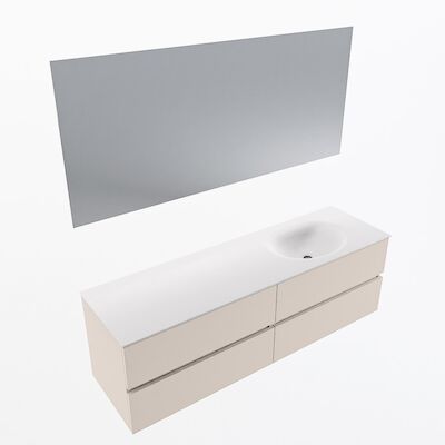 MONDIAZ VICA 160cm badmeubel onderkast Linen 4 lades. Wastafel Moon rechts zonder kraangat, kleur Talc met spiegel LED.