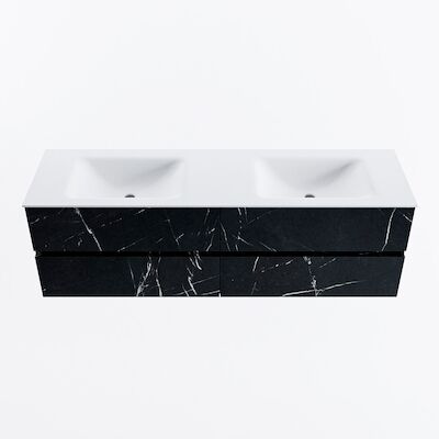 MONDIAZ VICA 160cm badmeubel onderkast Marquina 4 lades. Wastafel CLOUD dubbel zonder kraangat, kleur Talc.