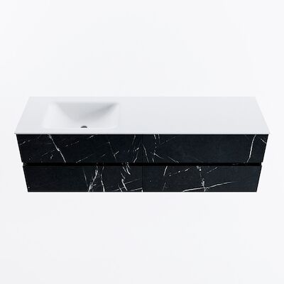 MONDIAZ VICA 160cm badmeubel onderkast Marquina 4 lades. Wastafel CLOUD links zonder kraangat, kleur Talc.