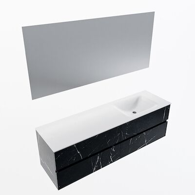 MONDIAZ VICA 160cm badmeubel onderkast Marquina 4 lades. Wastafel CLOUD rechts zonder kraangat, kleur Talc met spiegel LED.