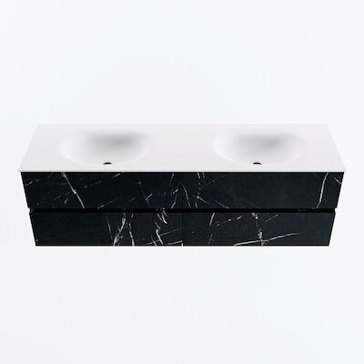 MONDIAZ VICA 160cm badmeubel onderkast Marquina 4 lades. Wastafel MOON dubbel 2 kraangaten, kleur Talc.