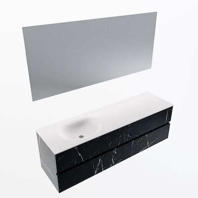 MONDIAZ VICA 160cm badmeubel onderkast Marquina 4 lades. Wastafel Moon links 1 kraangat, kleur Talc met spiegel LED.