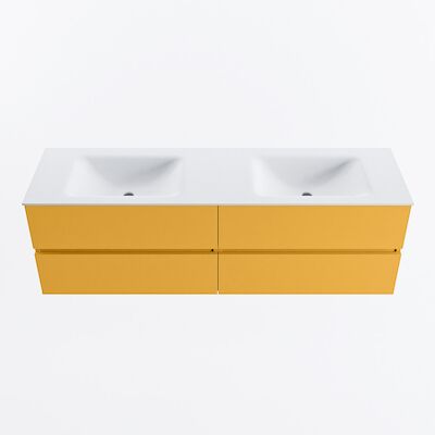 MONDIAZ VICA 160cm badmeubel onderkast Ocher 4 lades. Wastafel CLOUD dubbel 2 kraangaten, kleur Talc.