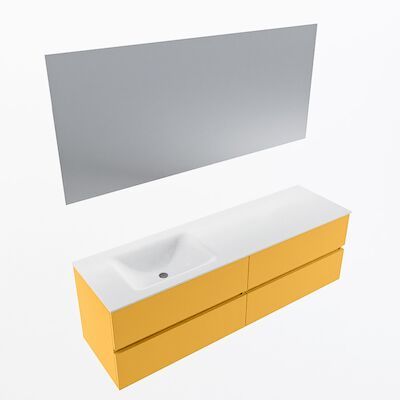 MONDIAZ VICA 160cm badmeubel onderkast Ocher 4 lades. Wastafel CLOUD links 1 kraangat, kleur Talc met spiegel LED.
