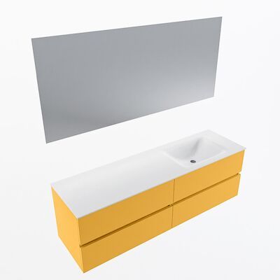 MONDIAZ VICA 160cm badmeubel onderkast Ocher 4 lades. Wastafel CLOUD rechts zonder kraangat, kleur Talc met spiegel LED.