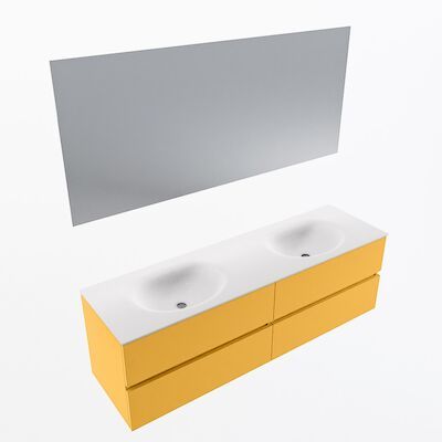 MONDIAZ VICA 160cm badmeubel onderkast Ocher 4 lades. Wastafel Moon dubbel zonder kraangat, kleur Talc met spiegel LED.
