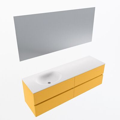 MONDIAZ VICA 160cm badmeubel onderkast Ocher 4 lades. Wastafel Moon links 1 kraangat, kleur Talc met spiegel LED.