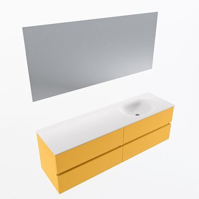 MONDIAZ VICA 160cm badmeubel onderkast Ocher 4 lades. Wastafel Moon rechts zonder kraangat, kleur Talc met spiegel LED.