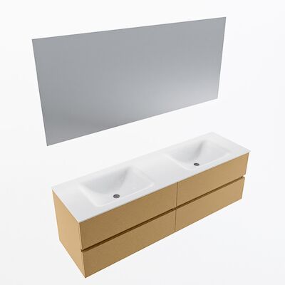 MONDIAZ VICA 160cm badmeubel onderkast Oro 4 lades. Wastafel CLOUD dubbel 2 kraangaten, kleur Talc met spiegel LED.