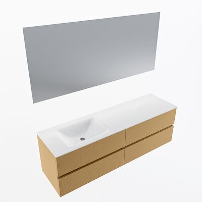 MONDIAZ VICA 160cm badmeubel onderkast Oro 4 lades. Wastafel CLOUD links 1 kraangat, kleur Talc met spiegel LED.