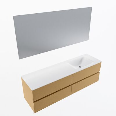 MONDIAZ VICA 160cm badmeubel onderkast Oro 4 lades. Wastafel CLOUD rechts 1 kraangat, kleur Talc met spiegel LED.