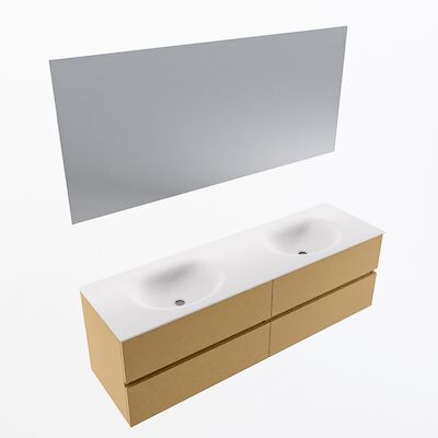 MONDIAZ VICA 160cm badmeubel onderkast Oro 4 lades. Wastafel Moon dubbel 2 kraangaten, kleur Talc met spiegel LED.