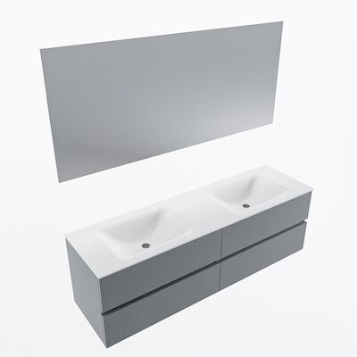 MONDIAZ VICA 160cm badmeubel onderkast Plata 4 lades. Wastafel CLOUD dubbel zonder kraangat, kleur Talc met spiegel LED.