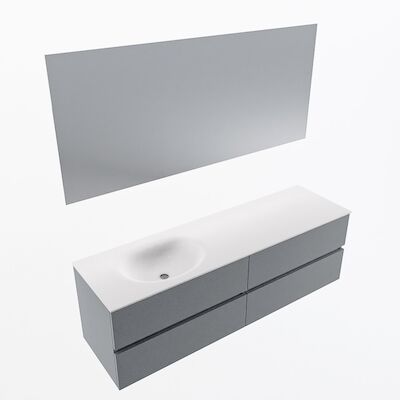 MONDIAZ VICA 160cm badmeubel onderkast Plata 4 lades. Wastafel Moon links zonder kraangat, kleur Talc met spiegel LED.