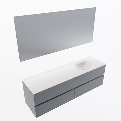 MONDIAZ VICA 160cm badmeubel onderkast Plata 4 lades. Wastafel Moon rechts 1 kraangat, kleur Talc met spiegel LED.