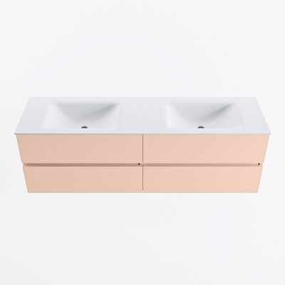 MONDIAZ VICA 160cm badmeubel onderkast Rosee 4 lades. Wastafel CLOUD dubbel zonder kraangat, kleur Talc.