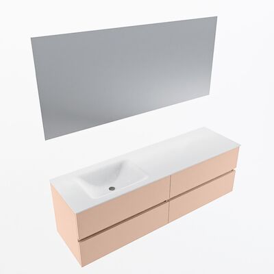 MONDIAZ VICA 160cm badmeubel onderkast Rosee 4 lades. Wastafel CLOUD links zonder kraangat, kleur Talc met spiegel LED.