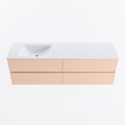 MONDIAZ VICA 160cm badmeubel onderkast Rosee 4 lades. Wastafel CLOUD links zonder kraangat, kleur Talc.