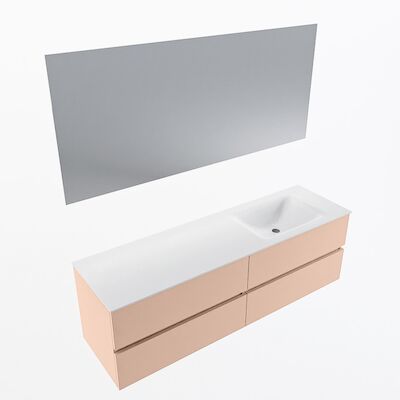 MONDIAZ VICA 160cm badmeubel onderkast Rosee 4 lades. Wastafel CLOUD rechts zonder kraangat, kleur Talc met spiegel LED.