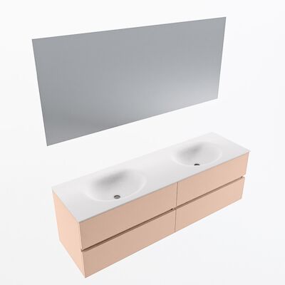 MONDIAZ VICA 160cm badmeubel onderkast Rosee 4 lades. Wastafel Moon dubbel 2 kraangaten, kleur Talc met spiegel LED.