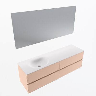 MONDIAZ VICA 160cm badmeubel onderkast Rosee 4 lades. Wastafel Moon links zonder kraangat, kleur Talc met spiegel LED.