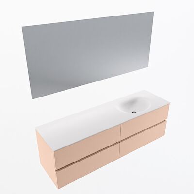 MONDIAZ VICA 160cm badmeubel onderkast Rosee 4 lades. Wastafel Moon rechts zonder kraangat, kleur Talc met spiegel LED.