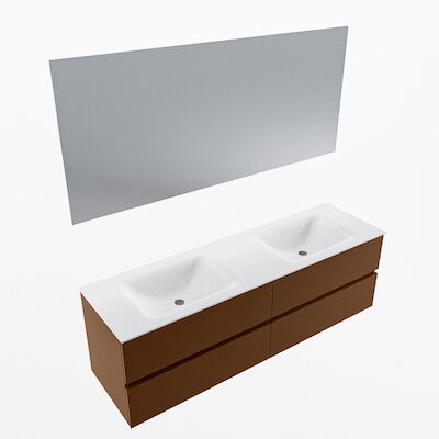 MONDIAZ VICA 160cm badmeubel onderkast Rust 4 lades. Wastafel CLOUD dubbel 2 kraangaten, kleur Talc met spiegel LED.