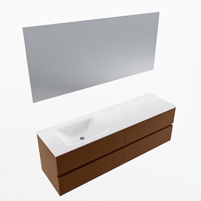 MONDIAZ VICA 160cm badmeubel onderkast Rust 4 lades. Wastafel CLOUD links 1 kraangat, kleur Talc met spiegel LED.