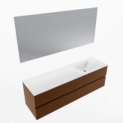 MONDIAZ VICA 160cm badmeubel onderkast Rust 4 lades. Wastafel CLOUD rechts 1 kraangat, kleur Talc met spiegel LED.