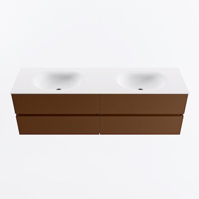 MONDIAZ VICA 160cm badmeubel onderkast Rust 4 lades. Wastafel MOON dubbel 2 kraangaten, kleur Talc.